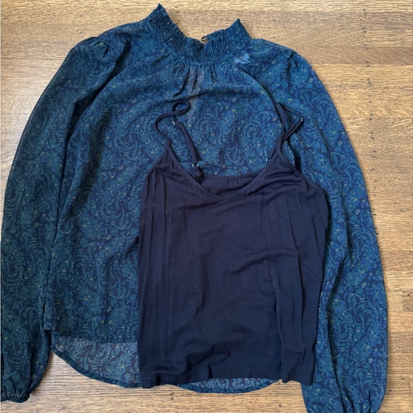 Evereve Roan + Ryan Mock Neck Puff Sleeve Sheer Blouse Size Small - Picture 7 of 8